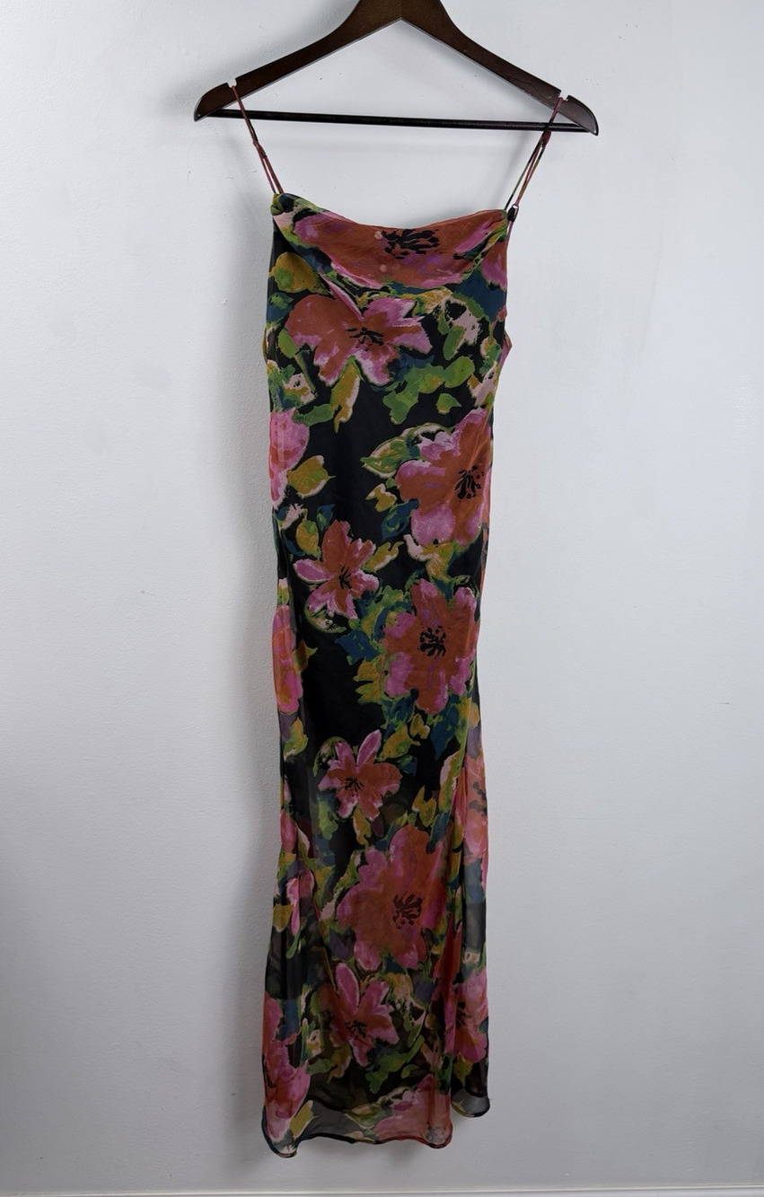 Urban Outfitters Women's Small Maxi Dress Rosalia Sheer Black Floral Sleeveless